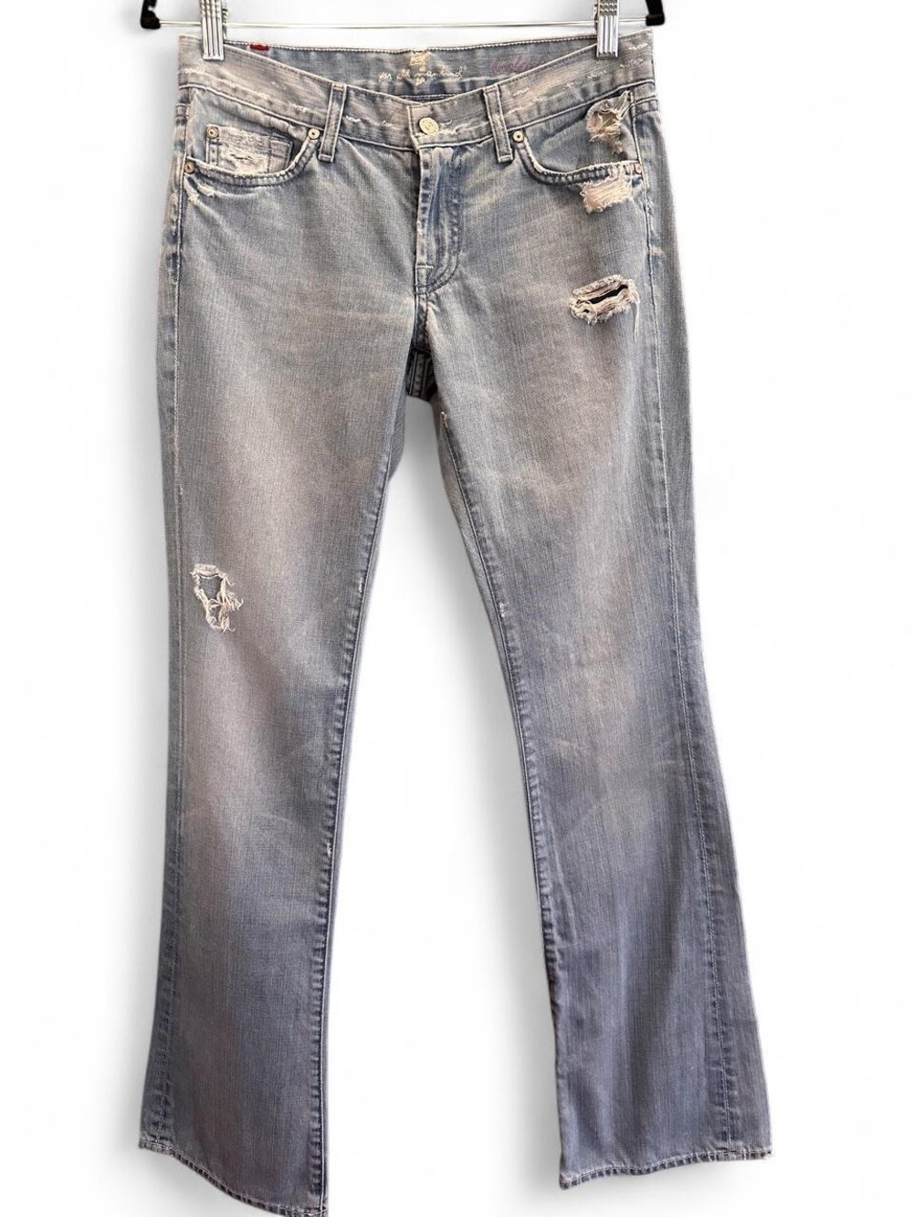 7 For All Mankind Light Wash Distressed Flare Leg Denim Jeans Size 28